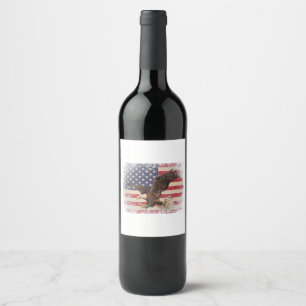 Bald Eagle 4th of July Christmas Gift American Fla Wine Label