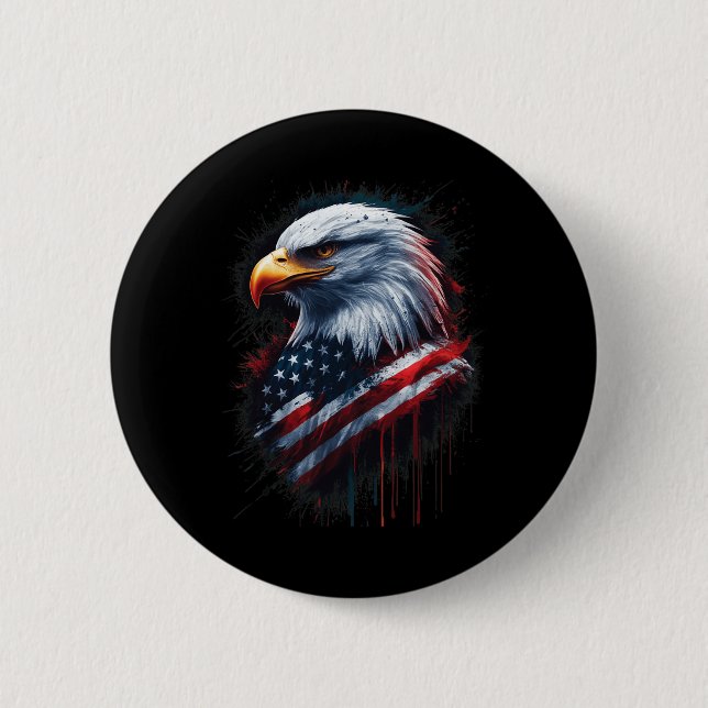 Bald Eagle American Flag 4th Of July Patriotic Ink Button (Front)