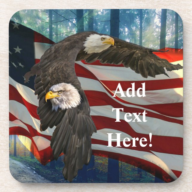 Bald Eagle American Flag Beverage Coaster (Front)
