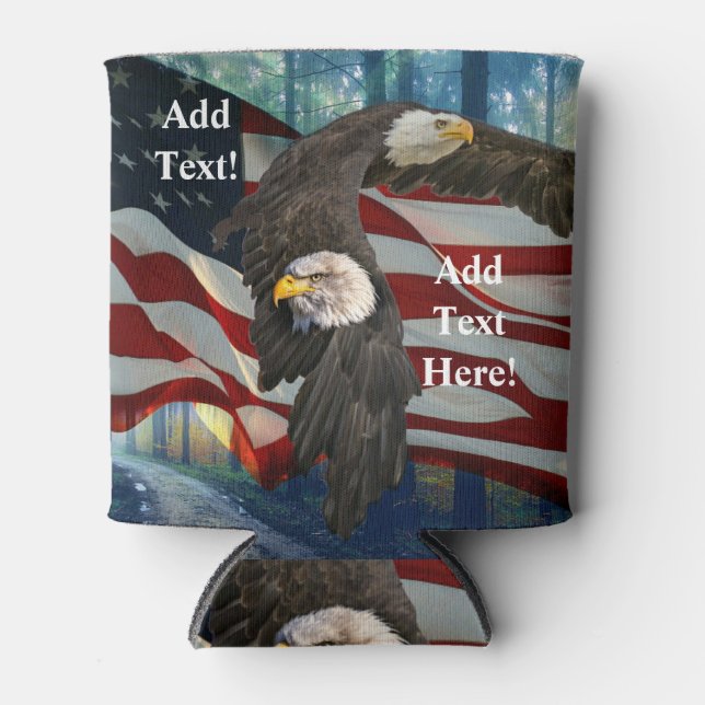 Bald Eagle American Flag Can Cooler (Front)
