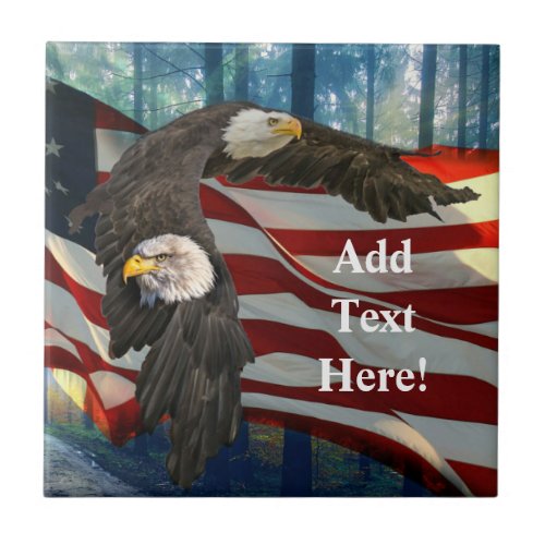 Bald Eagle American Flag Ceramic Tile