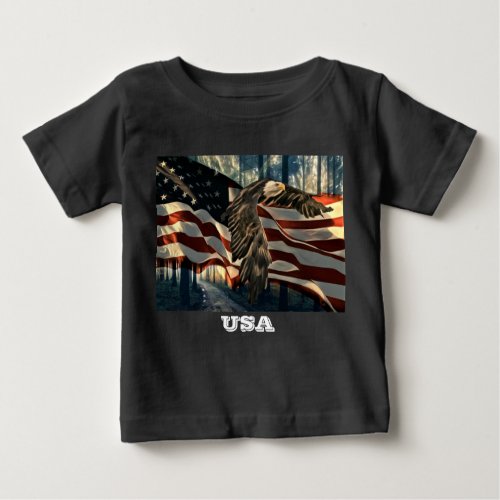 Bald Eagle American Flag Country Road Baby T_Shirt