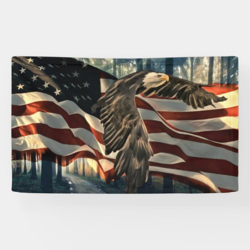 Bald Eagle American Flag Country Road Banner