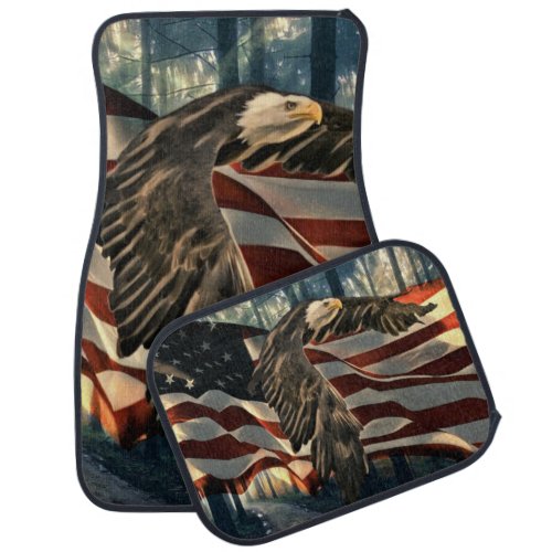 Bald Eagle American Flag Country Road Car Floor Mat