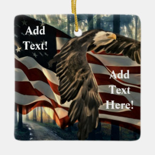 Bald Eagle American Flag Country Road Ceramic Orna Ornament
