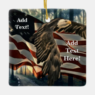 Bald Eagle American Flag Country Road Ceramic Ornament