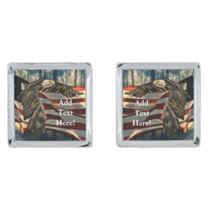 Bald Eagle American Flag Country Road Cufflinks