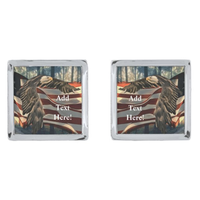 Bald Eagle American Flag Country Road Cufflinks (Front)