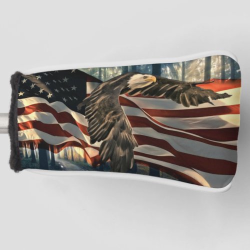 Bald Eagle American Flag Country Road Golf Head Cover