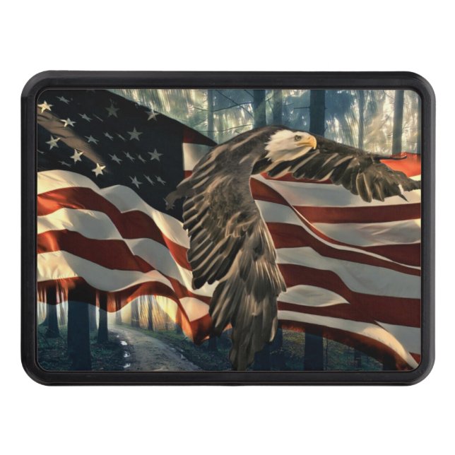 Bald Eagle American Flag Country Road Hitch Cover (Front)