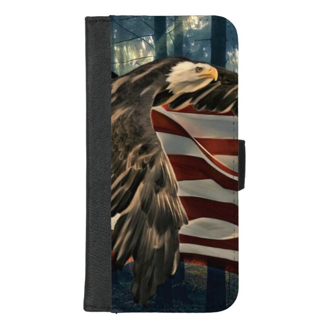 Bald Eagle American Flag Country Road iPhone Wallet Case (Front)