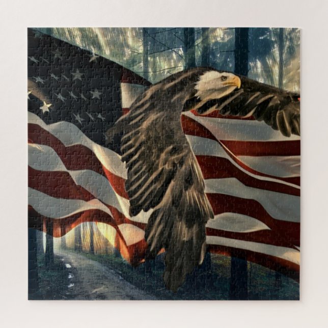 Bald Eagle American Flag Country Road Jigsaw Puzzle (Vertical)