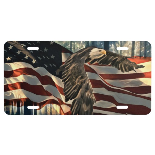Bald Eagle American Flag Country Road License Plate (Front)