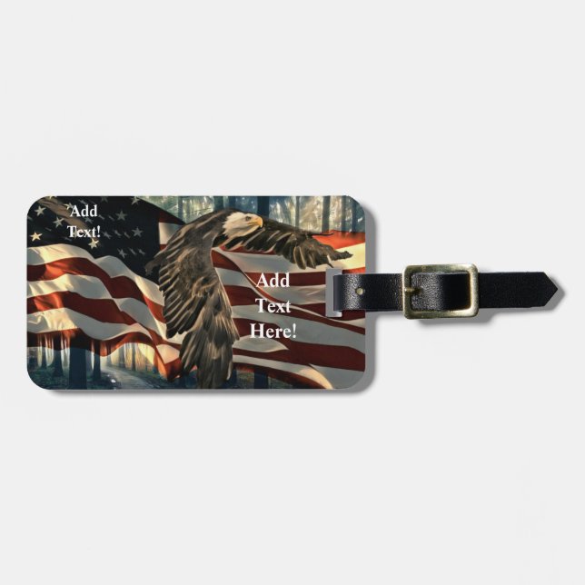 Bald Eagle American Flag Country Road Luggage Tag (Front Horizontal)