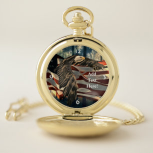 Bald Eagle American Flag Country Road Pocket Watch