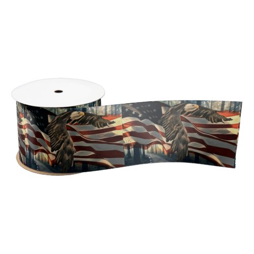 Bald Eagle American Flag Country Road Satin Ribbon