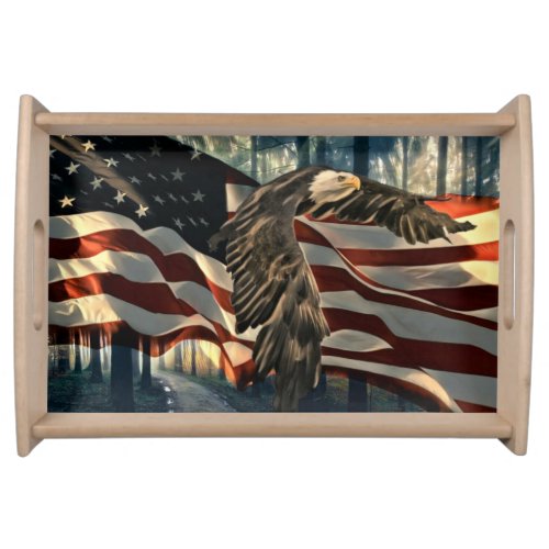Bald Eagle American Flag Country Road Serving Tray