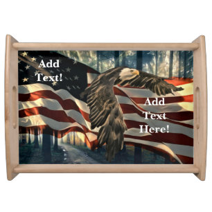 Bald Eagle American Flag Country Road Serving Tray
