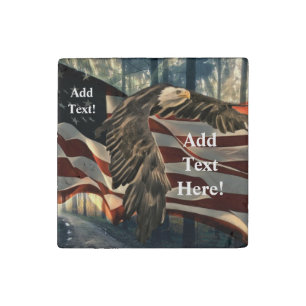 Bald Eagle American Flag Country Road Stone Magnet