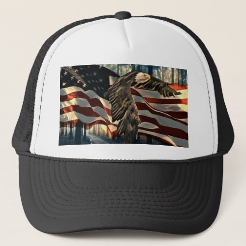 Bald Eagle American Flag Country Road Trucker Hat