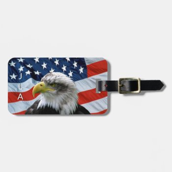 Bald Eagle American Flag Monogram Luggage Tag by tjustleft at Zazzle