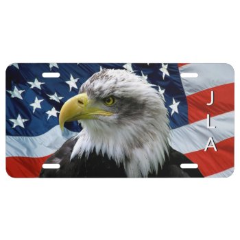 Bald Eagle American Flag Monogrammed License Plate by tjustleft at Zazzle
