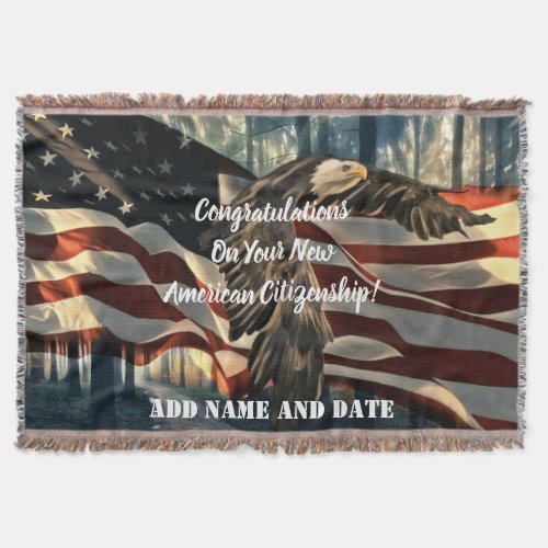 Bald Eagle American Flag New Citizenship Throw Blanket