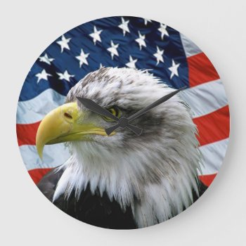Bald Eagle American Flag Numberless Wall Clock by tjustleft at Zazzle