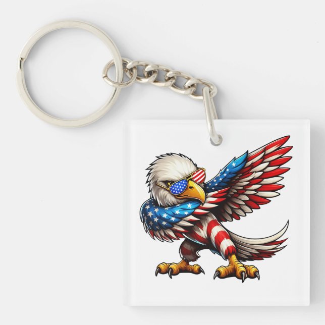 Bald Eagle American Flag Patriotic  4th of July Keychain (Front)