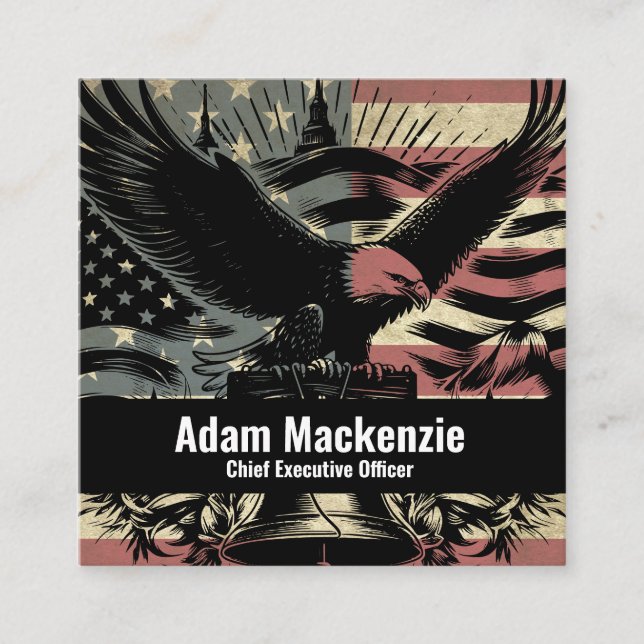 Bald Eagle American Flag Patriotic Business Card (Front)