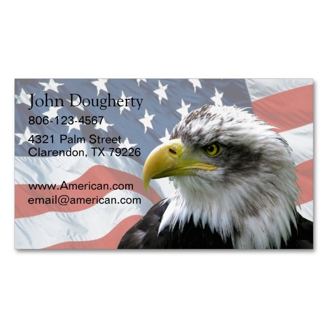 Bald Eagle American Flag Patriotic Business Card Magnet (Front)