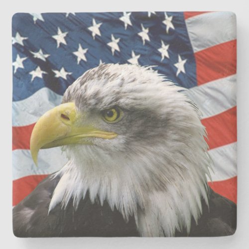 Bald Eagle American Flag Patriotic Stone Coaster