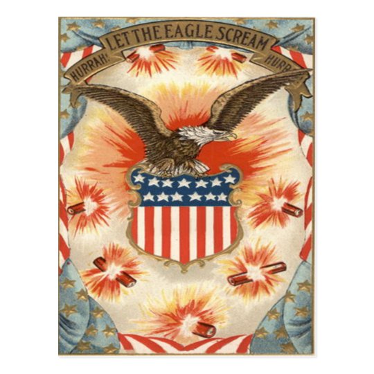 Bald Eagle American Flag Shield Fireworks Postcard | Zazzle.com