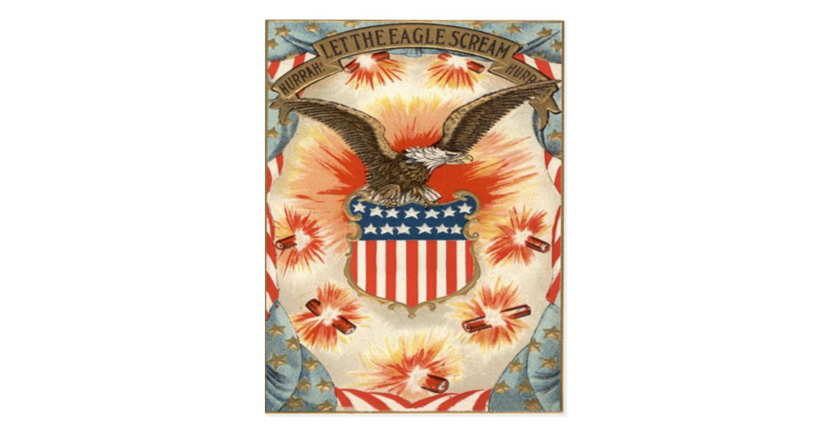 Bald Eagle American Flag Shield Fireworks Postcard | Zazzle.com