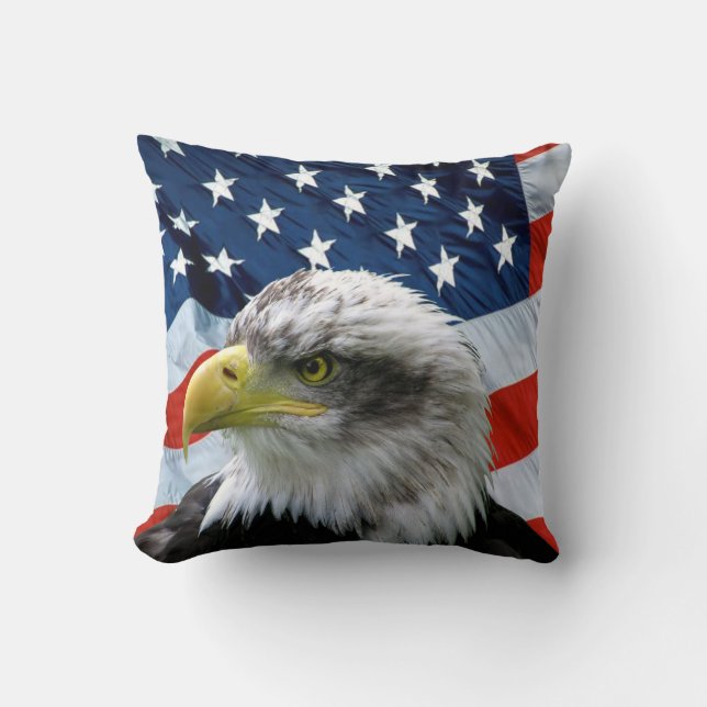 Bald Eagle American Flag Throw Pillow (Front)