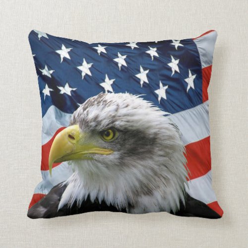 Bald Eagle American Flag Throw Pillow