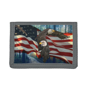 Bald Eagle American Flag Tri-fold Wallet