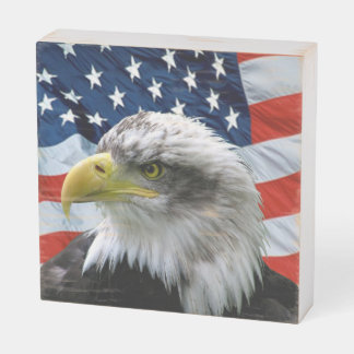 Bald Eagle American Flag Wooden Box Sign
