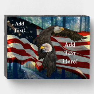 Bald Eagle American Flag Wooden Box Sign