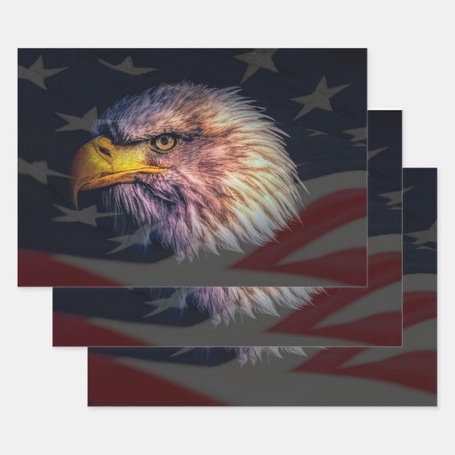 Bald Eagle American Flag Wrapping Paper Sheets (Set)