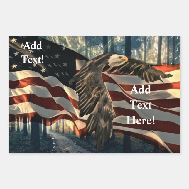 Bald Eagle American Flag Wrapping Paper Sheets (Front 2)