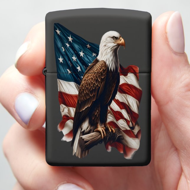 Bald Eagle & American Flag Zippo Lighter (In Hand)