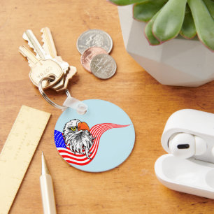 Bald Eagle American USA Flag Patriotic Art Keychain