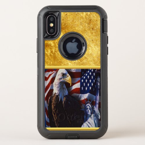 Bald Eagle an Statue of Liberty an American flag OtterBox Defender iPhone X Case