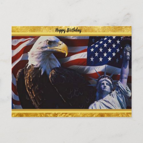 Bald Eagle an Statue of Liberty an American flag Postcard