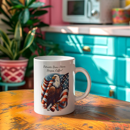 Bald Eagle and American Flag Giant Coffee Mug