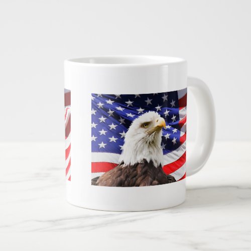 Bald Eagle and American Flag Giant Coffee Mug