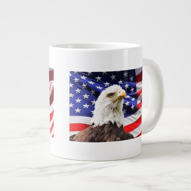 Bald Eagle and American Flag Giant Coffee Mug (Front Right)