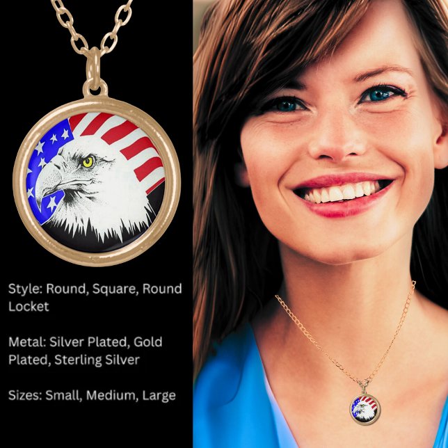 Bald Eagle and American Flag Gold Plated Necklace (Bald Eagle and American Flag Gold Plated Necklace)