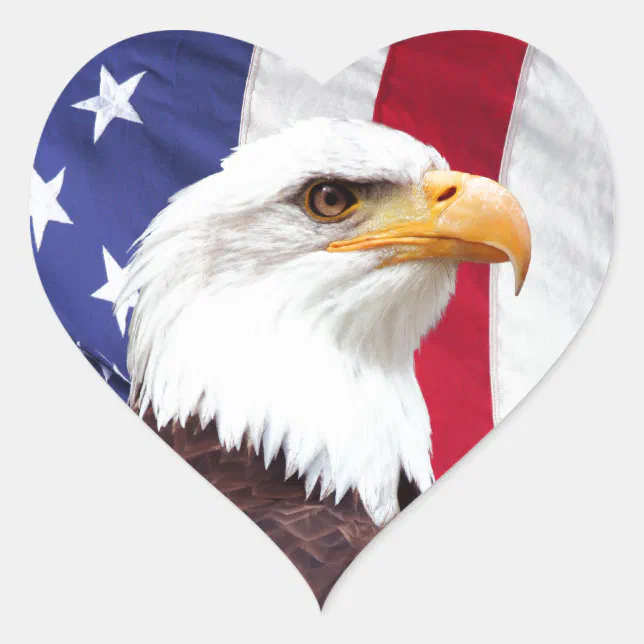 Bald Eagle and American Flag Heart Sticker | Zazzle